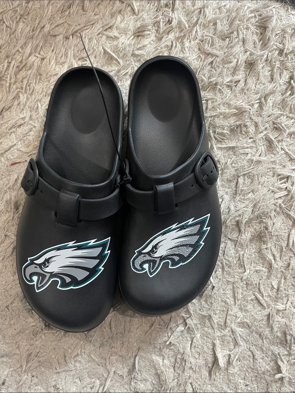 Foco Black Slip-On Sandals with Eagle Graphic